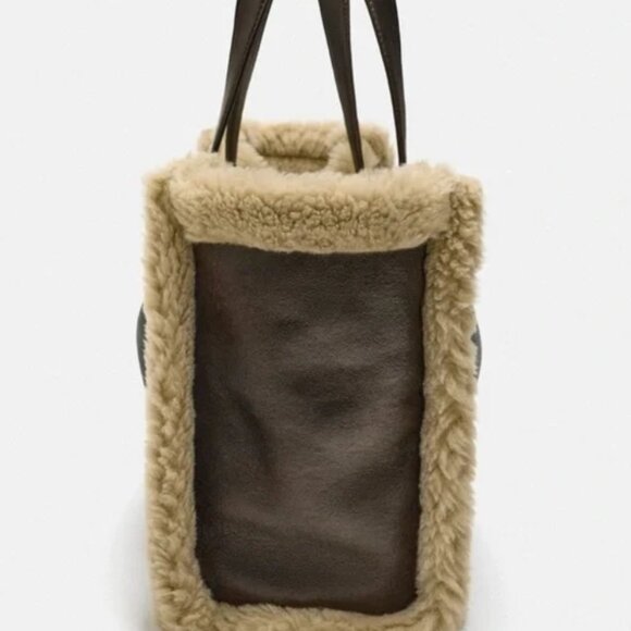 ZARA Fleece Tote Bag Brown Shearling - Picture 5 of 7